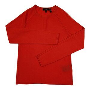 Theory Women's Red-Orange Size P‎ 100% Cashmere Crewneck Long sleeve Sweater